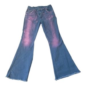 Rare  bebe NWOT HTF Vintage Low Rise Bell Bottom Pink Accent Rhinestone Jeans